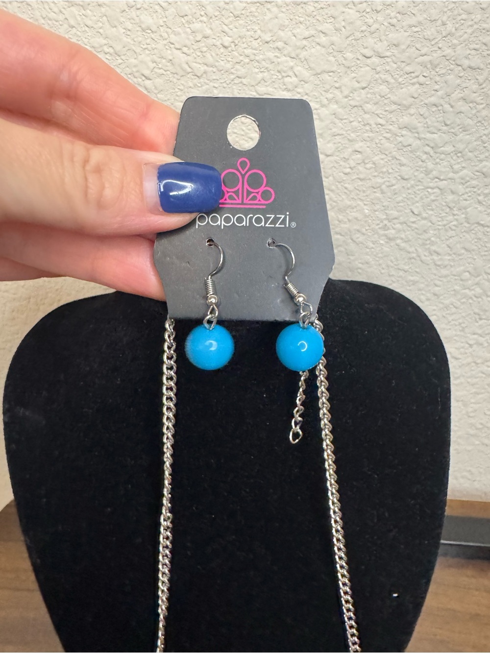 paparazzi Silver-Tone Necklace with Turquoise Blue Beads and Earrings - Picture 5 of 8
